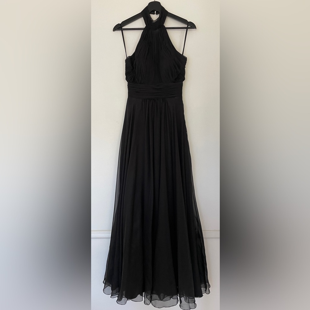 Mac Duggal Black Chiffon Formal Halter Gown